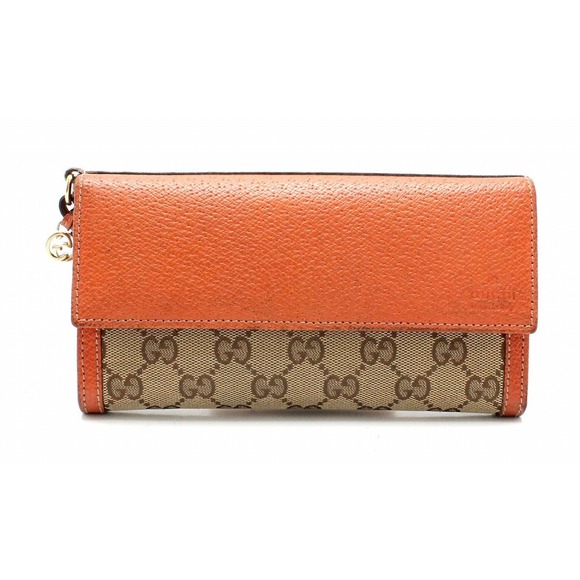 Gucci GG Canvas Bree Bifold Long Wallet Leather Orange - Picture 1 of 9